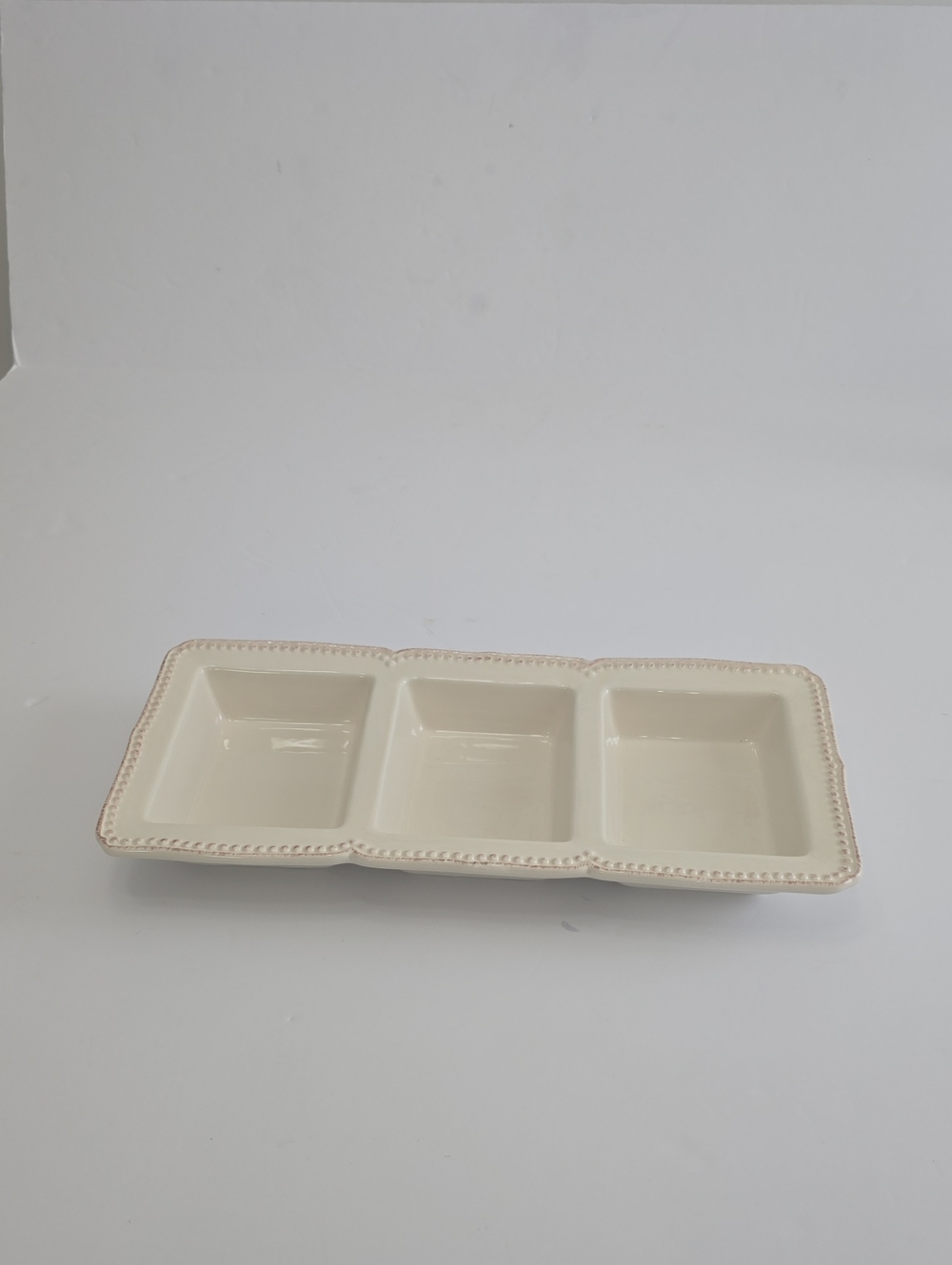 Pier 1 Imports Abigail 3 Section Divided Dish Beaded Border Stoneware